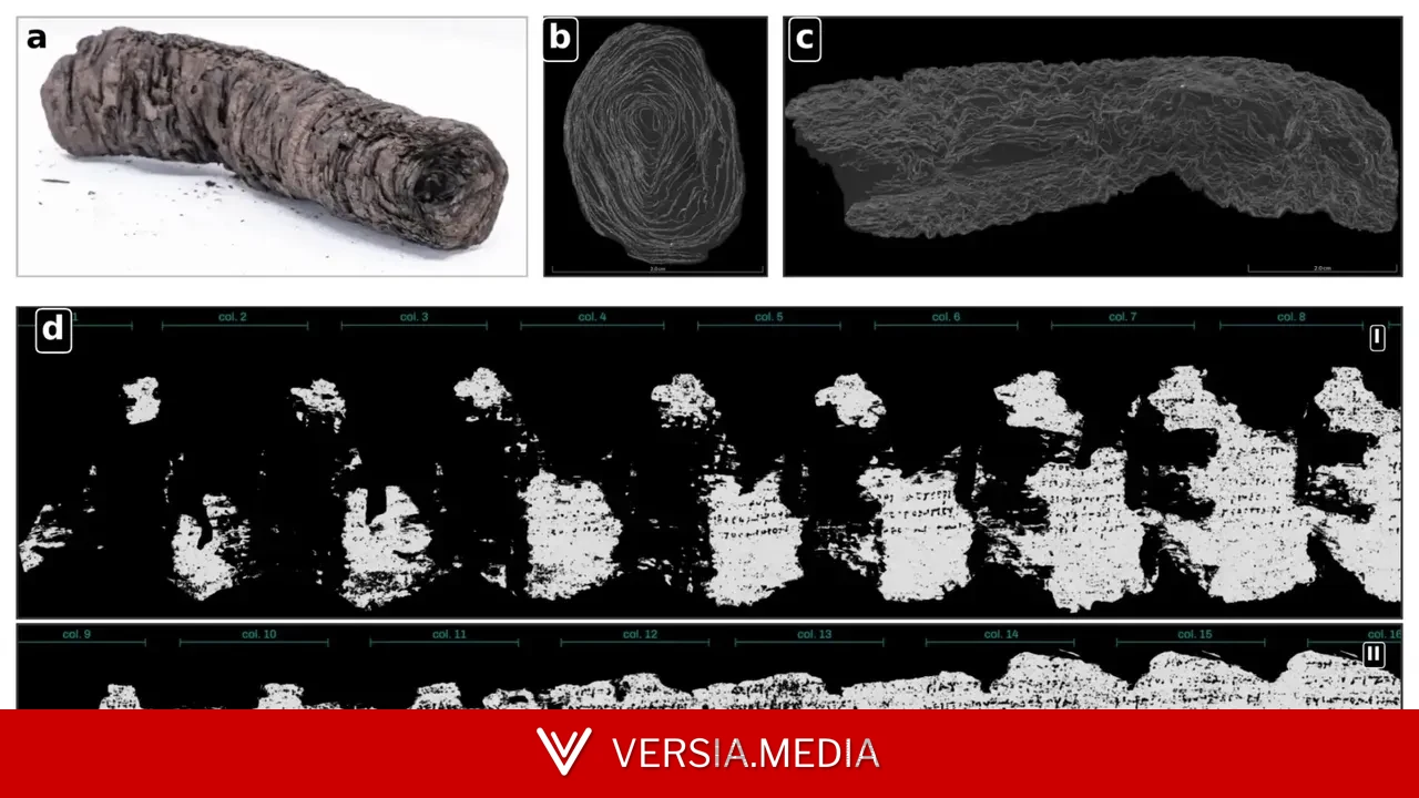 Logran descifrar con IA un papiro de Herculano calcinado en la erupción del Vesubio