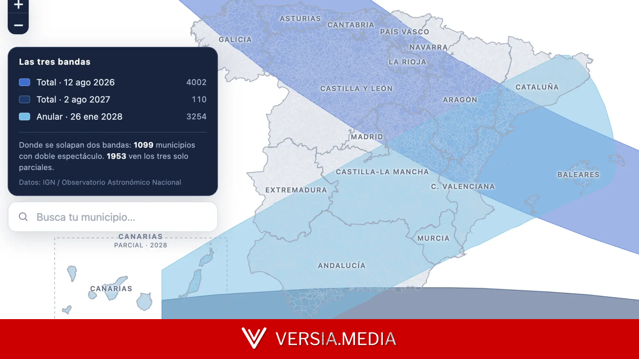 Mapa del trío ibérico: consulta cómo se verán los eclipses de 2026, 2027 y 2028 en la península